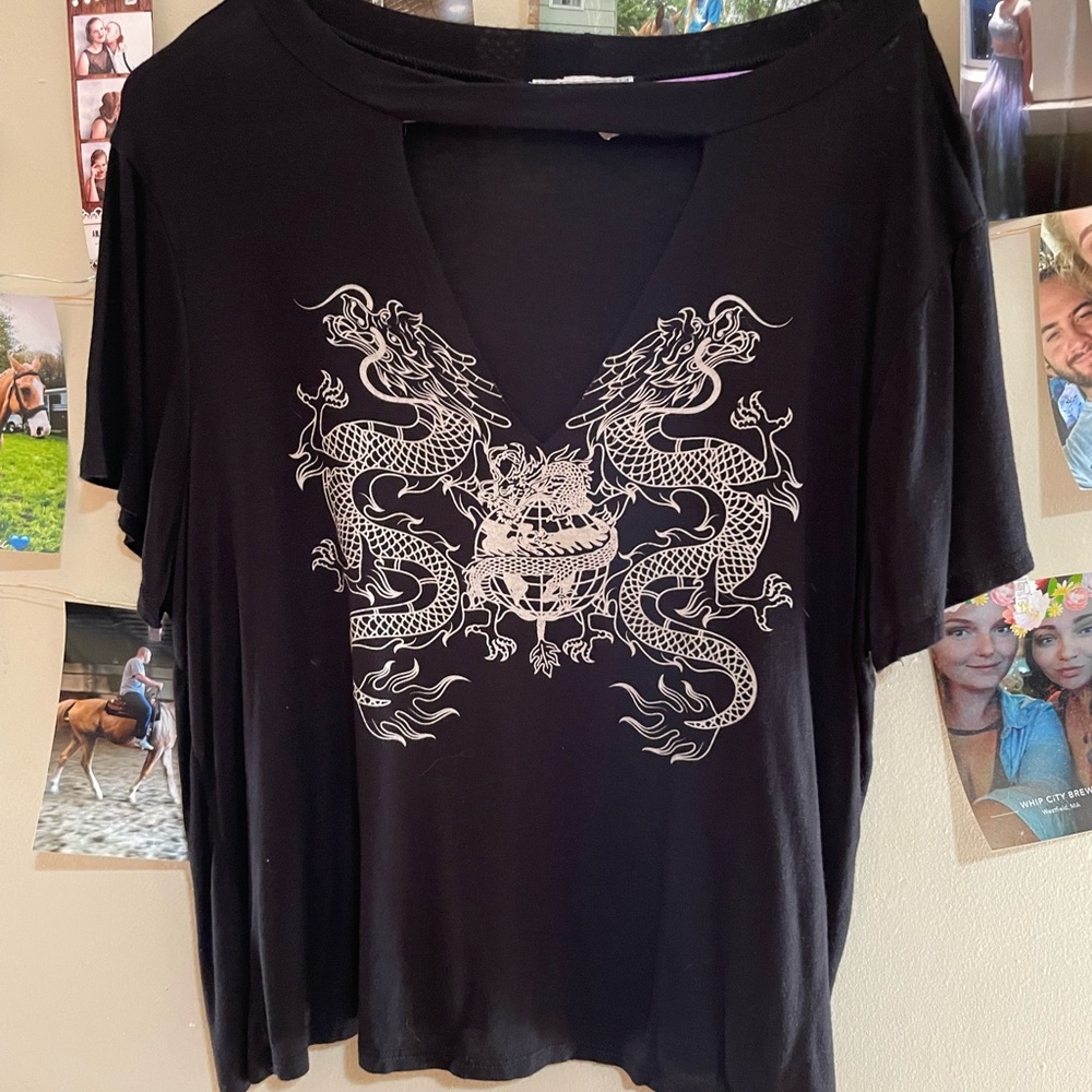 Black cut out v neck type shirt